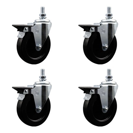 Service Caster 5 Inch Hard Rubber 12 Inch Threaded Stem Caster Set with Brake SCC-TS20S514-HRS-PLB-121315-4